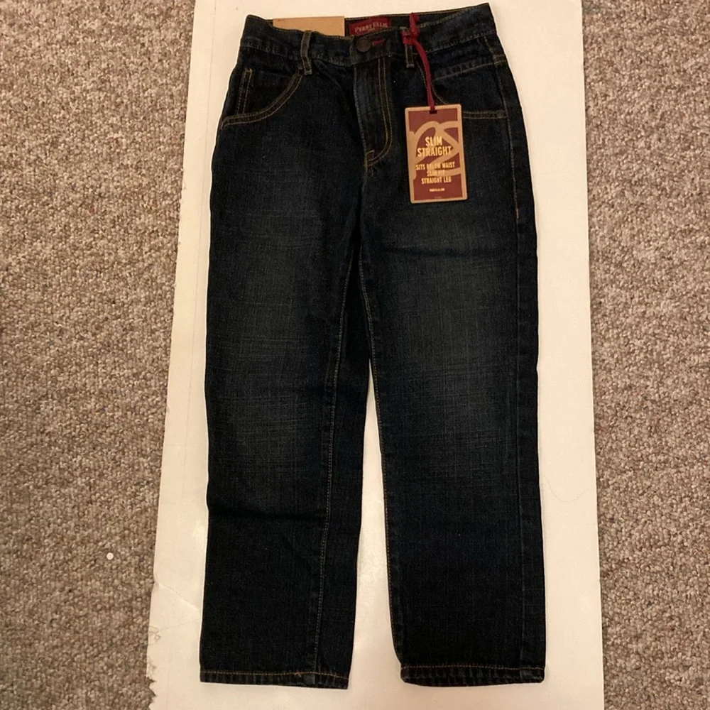 NWT Boys Perry Ellis Dark Blue Denim Jeans Slim Straight Sz8 Regular